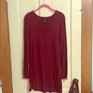 Maroon Cross Front Long Sleeve Dress